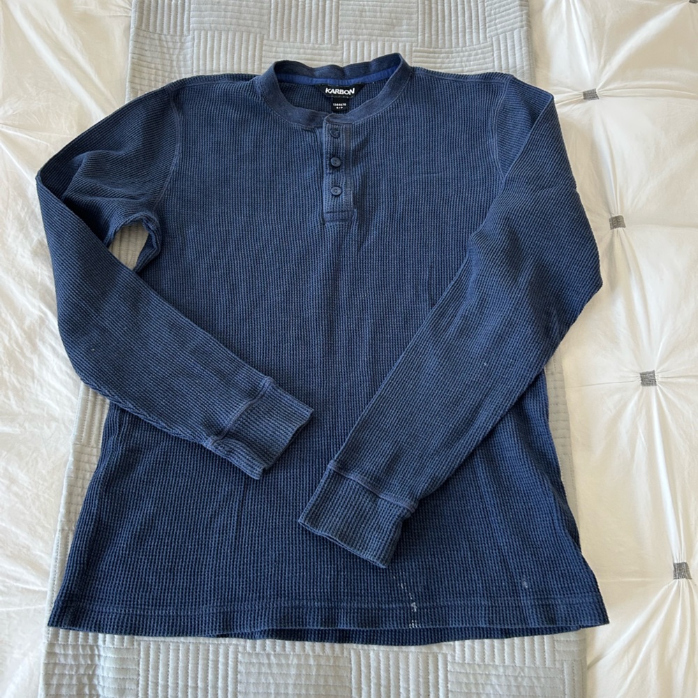 Men's Long Sleeve Ribbed Shirt - Navy Blue